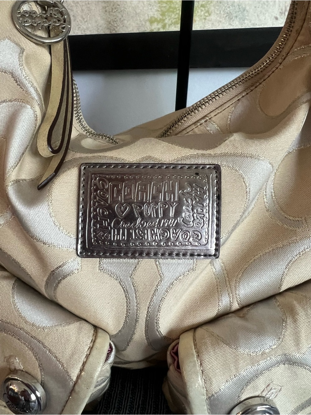 Coach 2006 Poppy Signature Gold Khaki Sparkly Hobo Shoulder Crossbody Y2K Bag - Picture 6 of 16